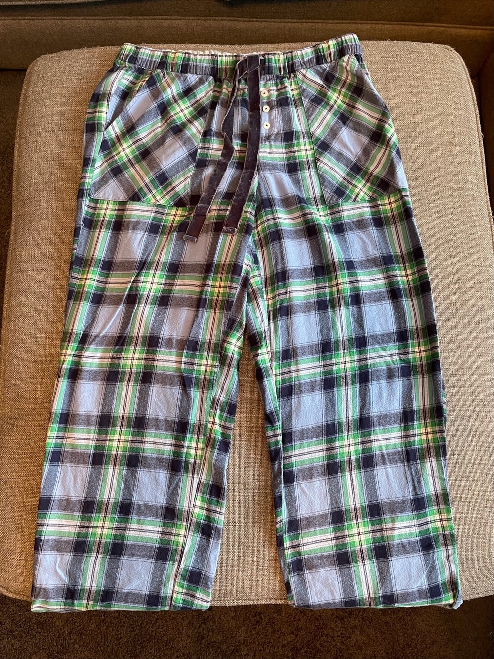 aerie Green and Blue Plaid Flannel Pajama Pants